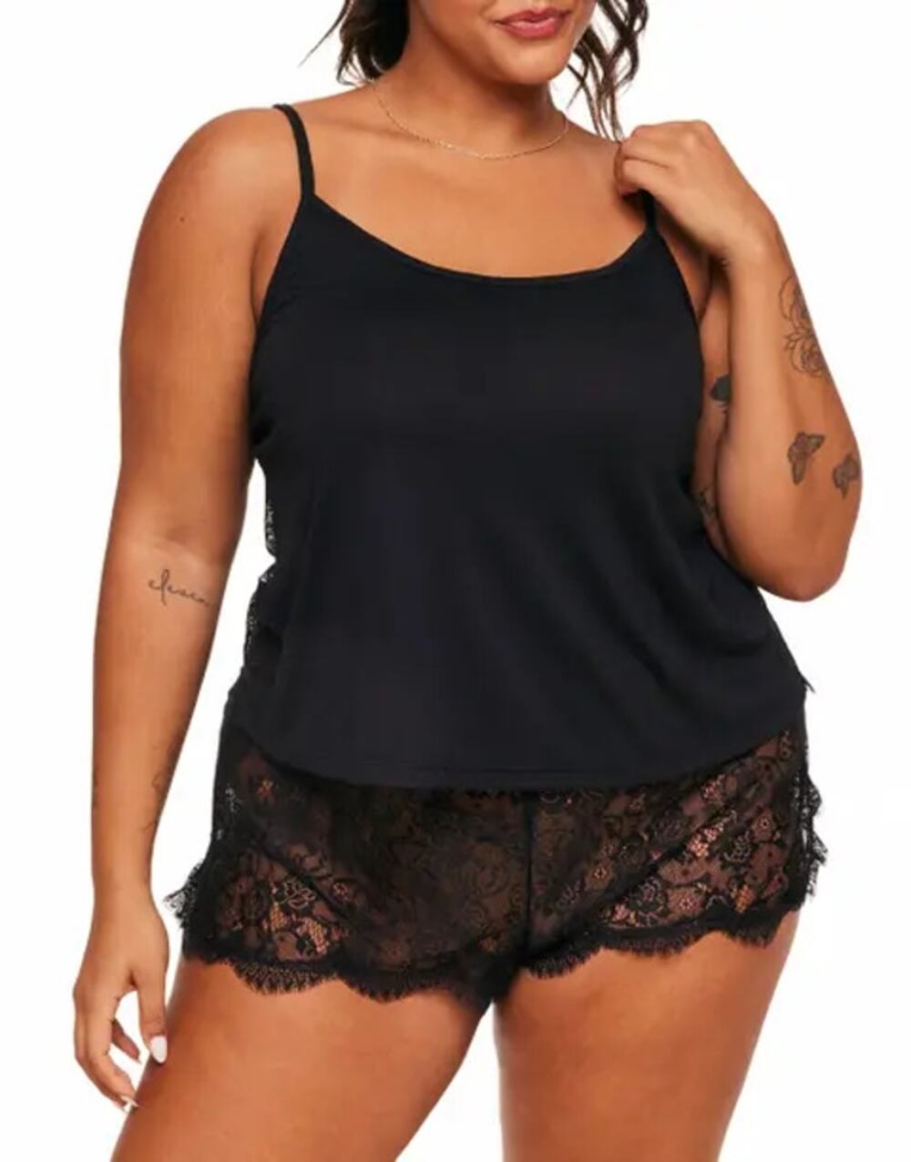 Adore Me Reign Pajama Set 1X Black Lace Cami Shorts Sleepwear NWT